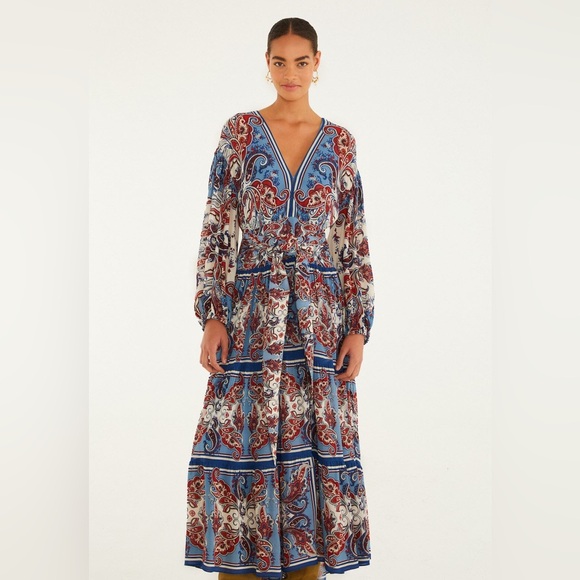 chinese dress ladies Farm Rio Women's V-Neckline Long Sleeve Midi Dress – Saint Bernard main image 0
